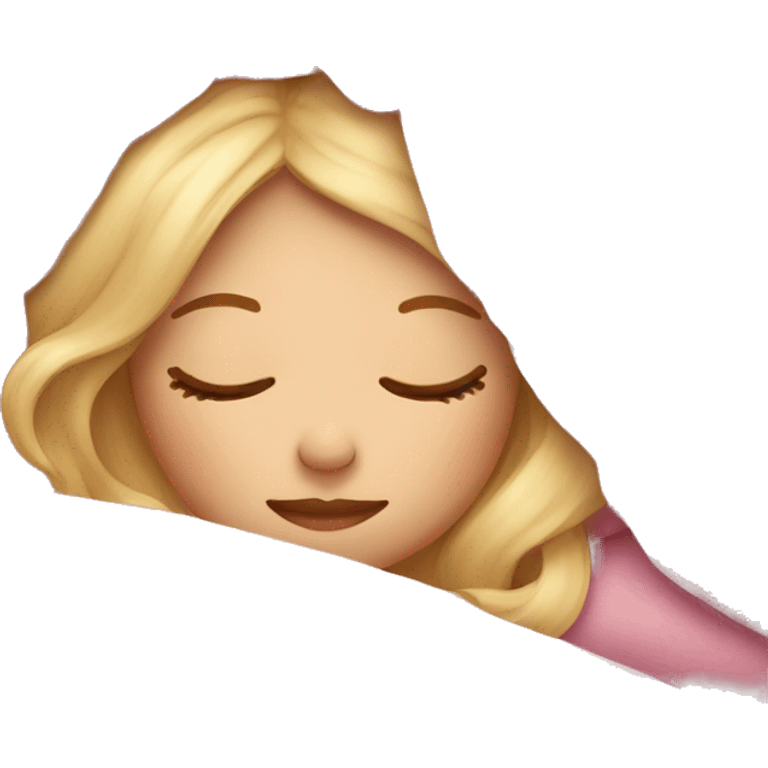 blonde girl sleeping on side with pink blanket emoji