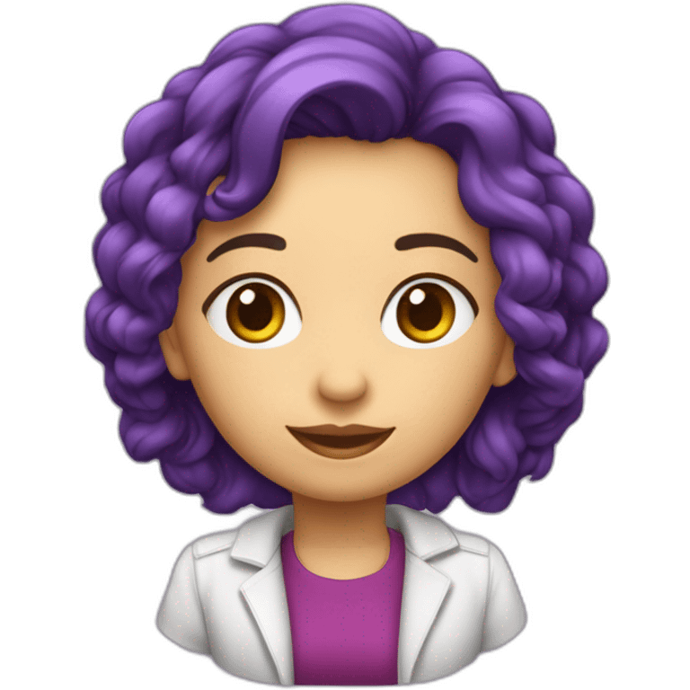 menina branca de cabelo vermelho ondulado usando roupa roxa de olhos castanhos emoji