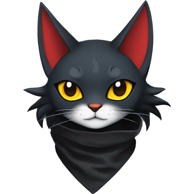 Edgy Shy Anthro Samurai cool pretty dark Litten-Pokémon-cat-fursona-animal techwear bandana emoji