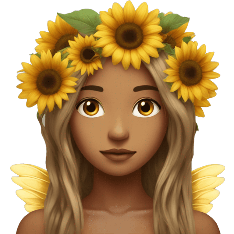 big wings, sunflower, Beautiful, fairy, gold, brown, long hair emoji