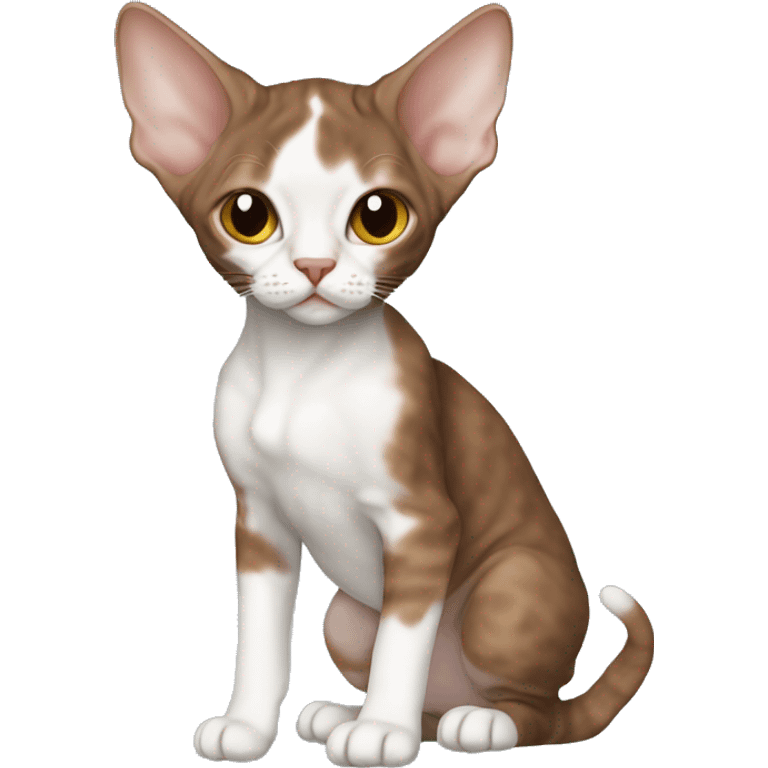 Create Me a brown devon rex kitten with some white parts on theyre body emoji