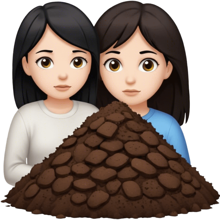 White mother black hair and white daughter brown hair standing beside a pile of poo emoji