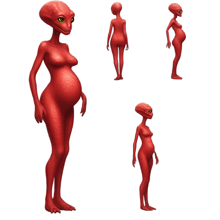 Pregnant Reptilian alien woman, full body in red dress emoji