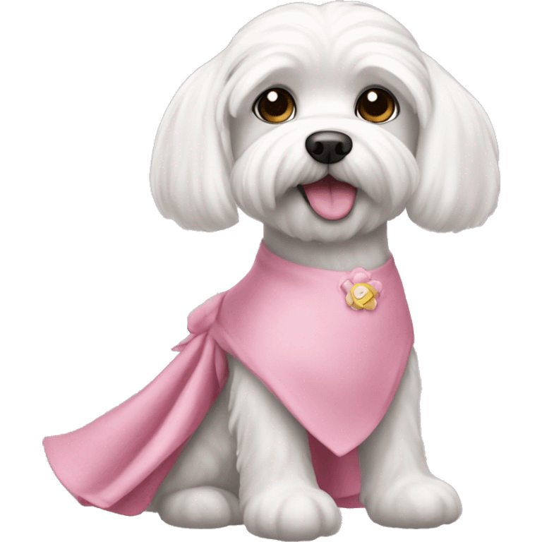 white maltese wearing a pink dress  emoji