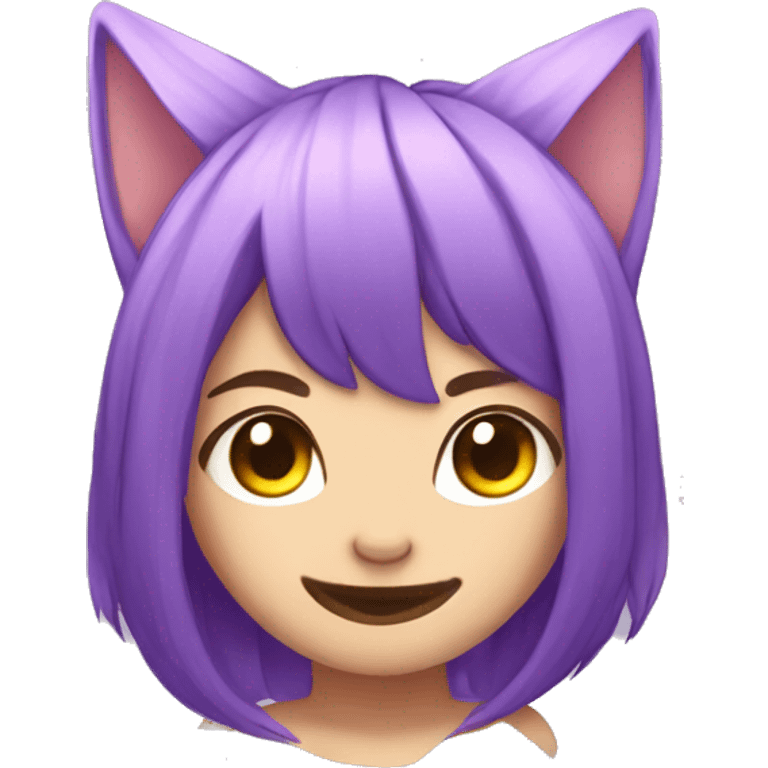 chibi purple hair cat ear that says hello emoji