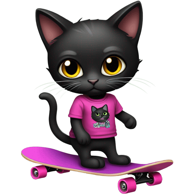 black cat dressed emo skateboarding emoji