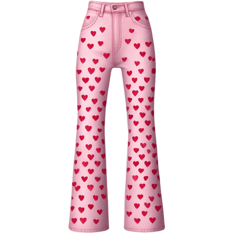 Realistic long Wide leg high waisted pink jeans with small red hearts print, isolated emoji