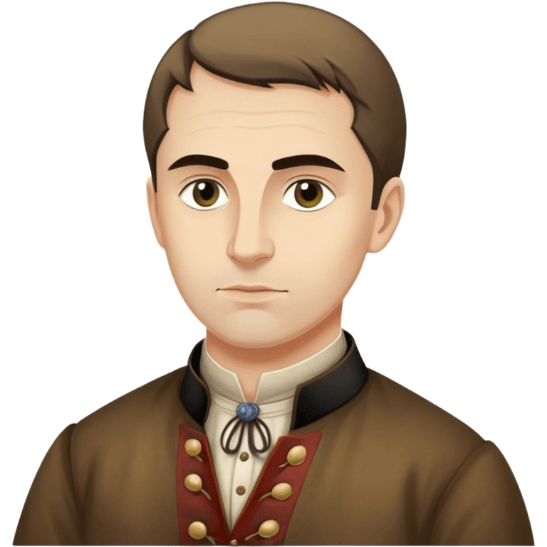 Cinematic Realistic Marko Marulić Portrait Emoji, depicted as a celebrated Croatian writer with a reflective expression and period clothing, rendered with rich textures and warm literary lighting that captures his historical influence. emoji