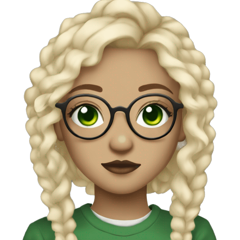 Aesthetic blonde haired green eyed girl with glasses and septum piercing and Medusa piercing emoji