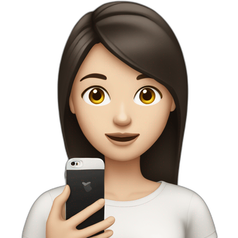 white girl with loose, black-brown hair playing on her phone emoji