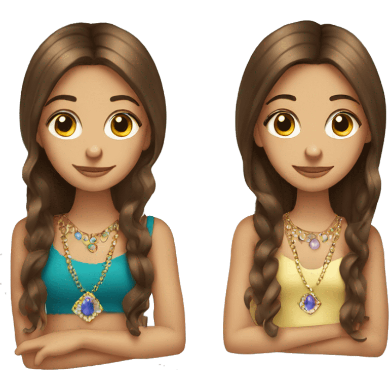 Brown hair teen girls twins with jewelry pretty  emoji