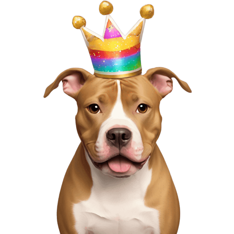 Tan and white pitbull wearing birthday crown  emoji