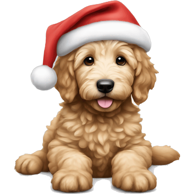 golden doodle puppy with santa hat emoji