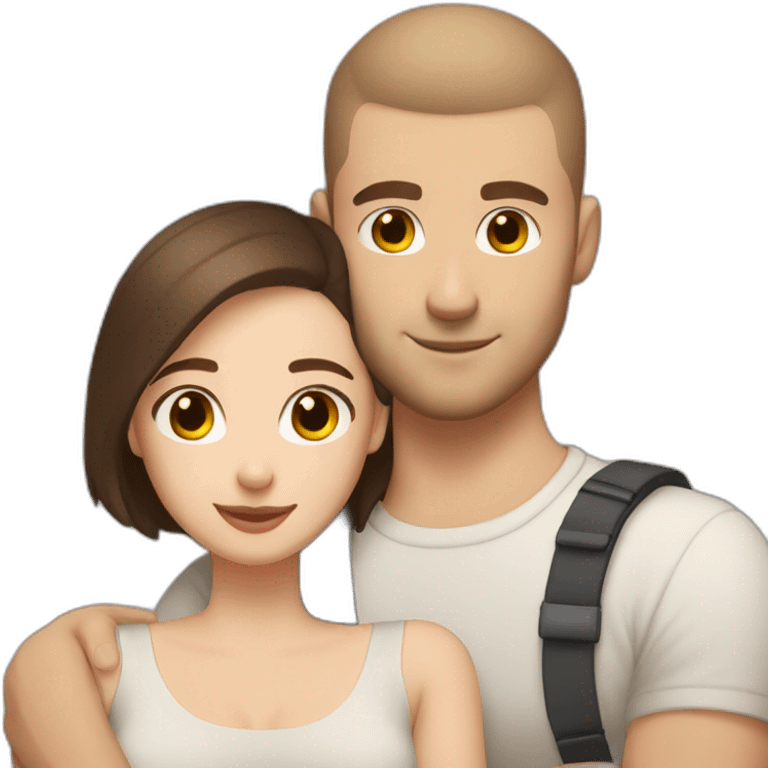 white skin Boyfriend with a light brown buzzcut and medium length dark brown hair girlfriend hugging emoji