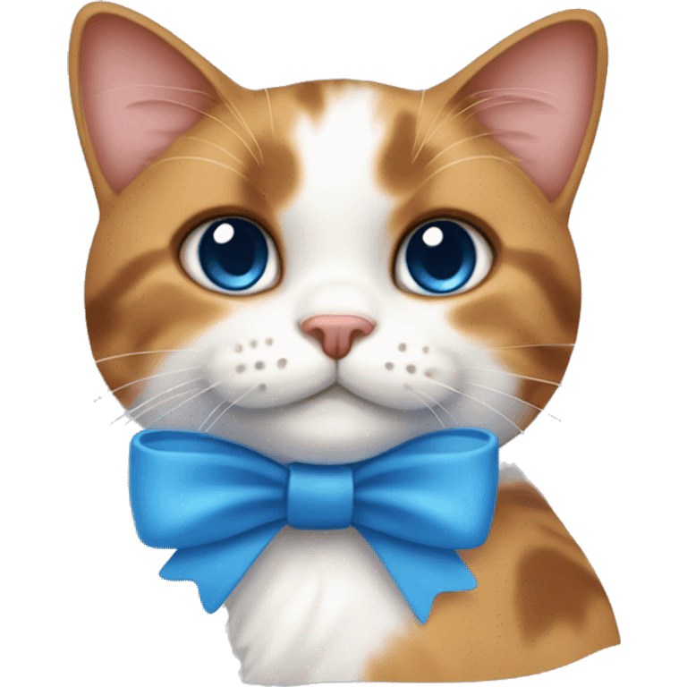 cute calico cat with a blue bow in the neck emoji