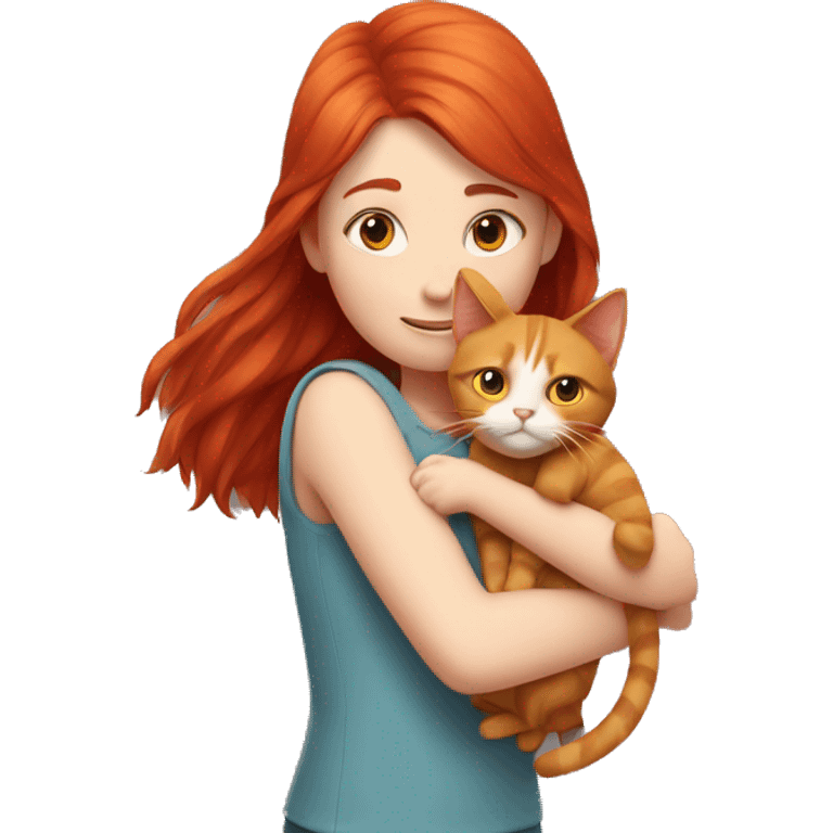 Red head girl hugs a cat of the same color  emoji