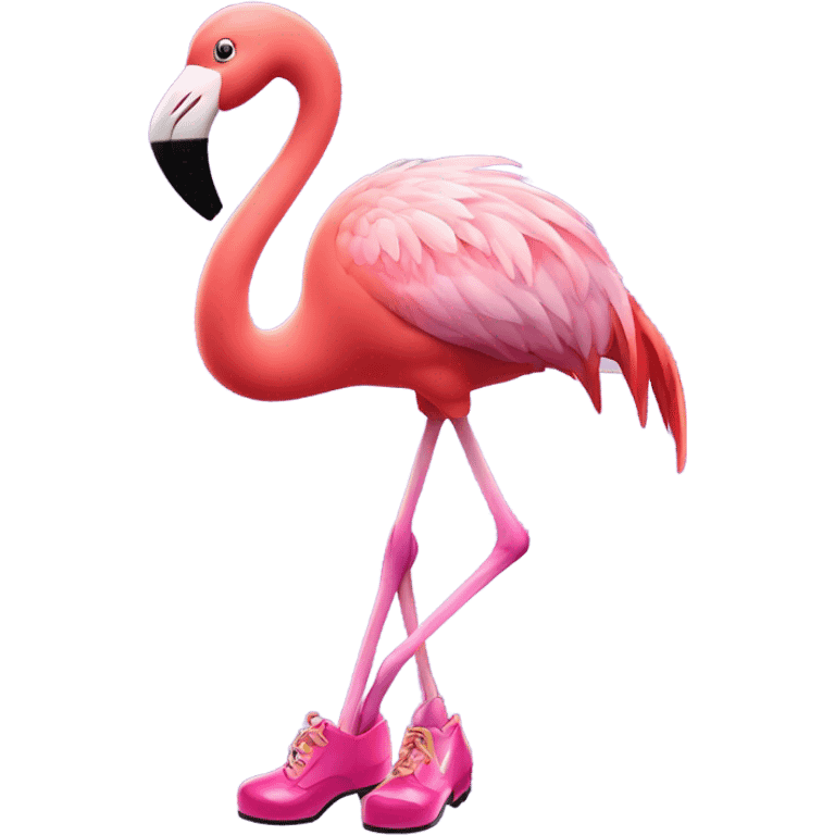  A pink flamingo with tap-dancing shoes emoji