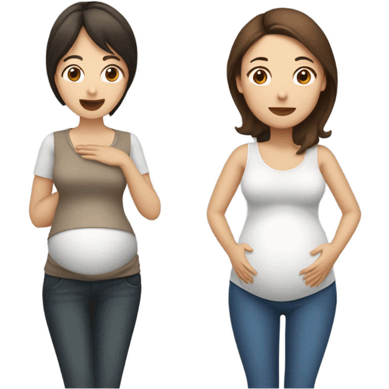 2 pregnant women talking - one white with brown hair and one Asian with dark brown hair emoji