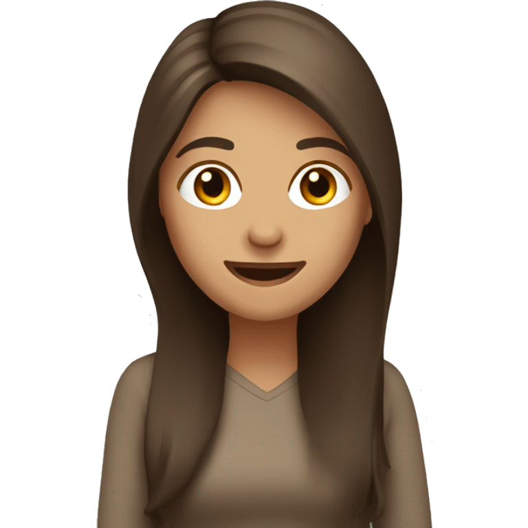 women, brown long hair, she is happy, she is on computer emoji