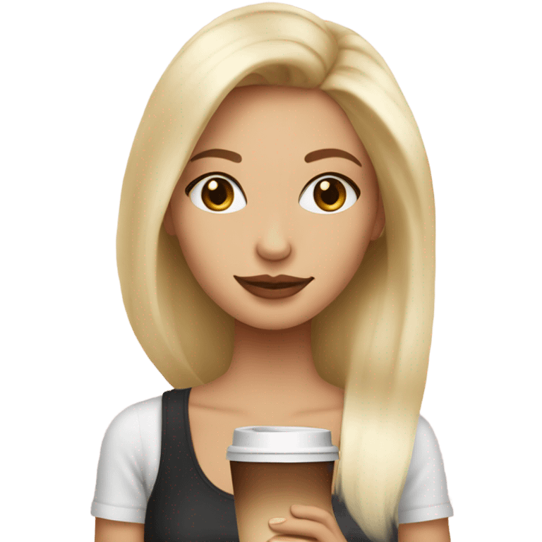 Blonde girl wearing soft makeup and drinking coffee emoji