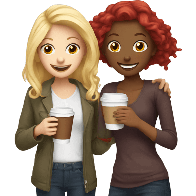 Blonde girl and red hair girl smiling drinking coffees  emoji