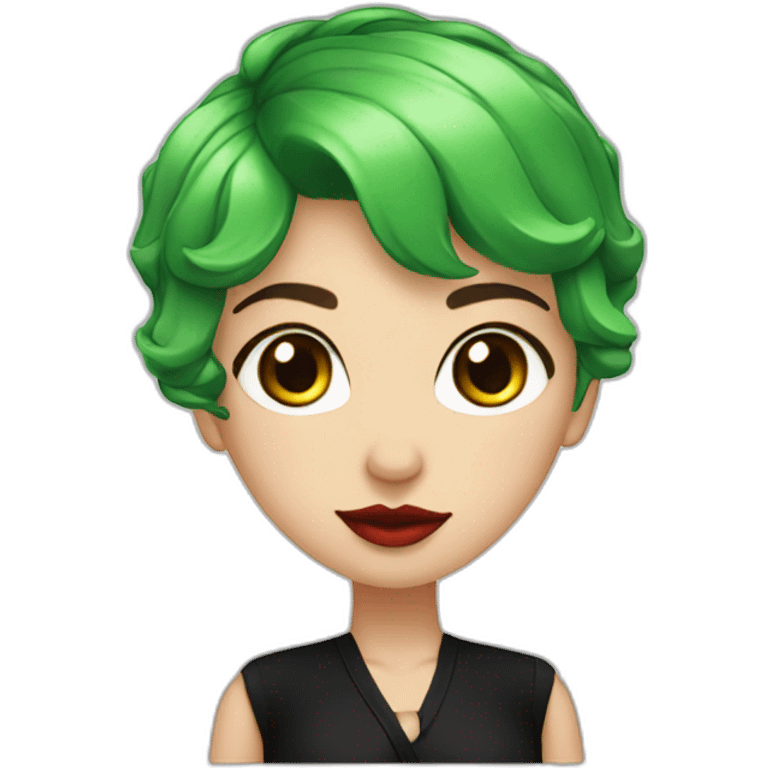 green hair, short hair, black outfit, white girl, red lips, looking directly camera emoji