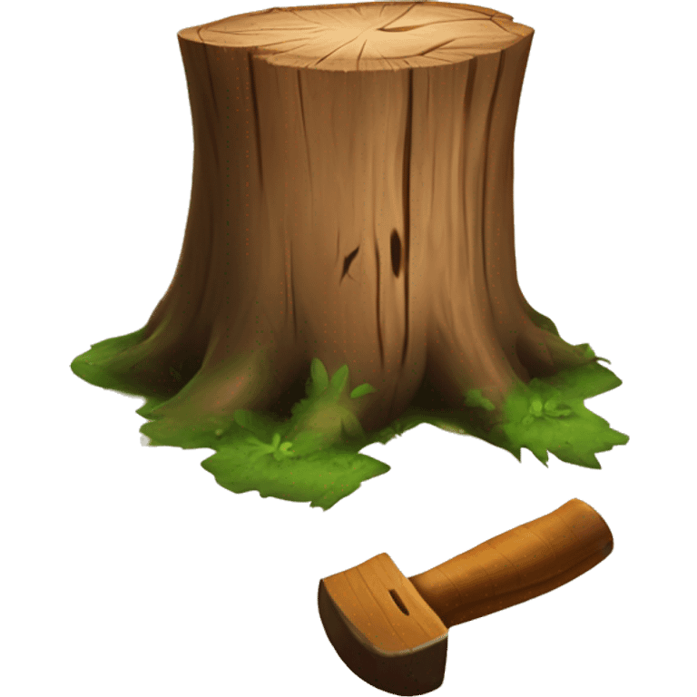 Tree stump with an axe cleaved in the top of the stump  emoji