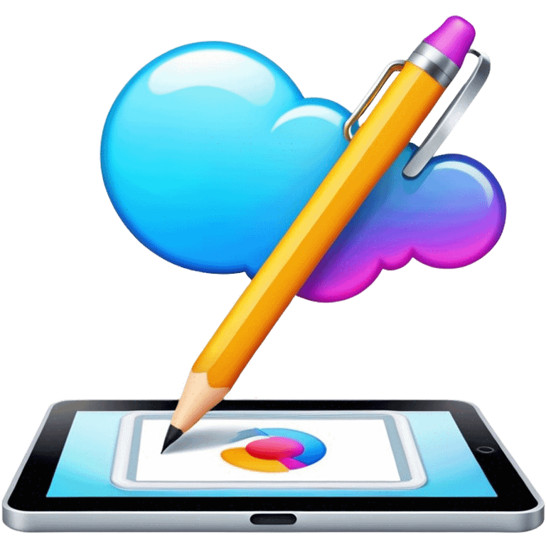 Computer graphics icon, digital design tools like a stylus, tablet, computer image on screen, vibrant colors, minimalistic style, clean lines, transparent background. emoji