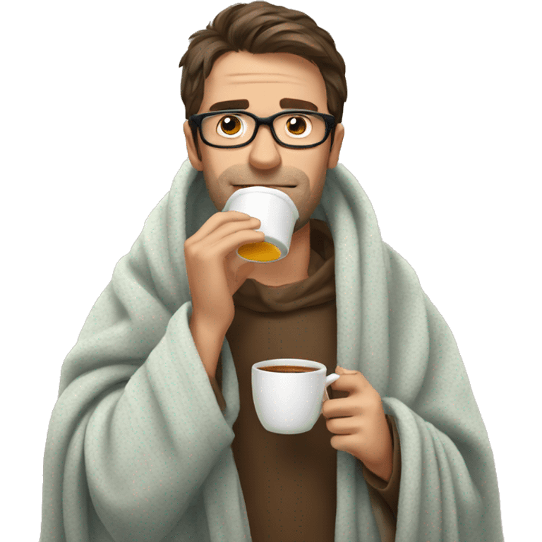 a guy in glasses drinking tea in a blanket emoji