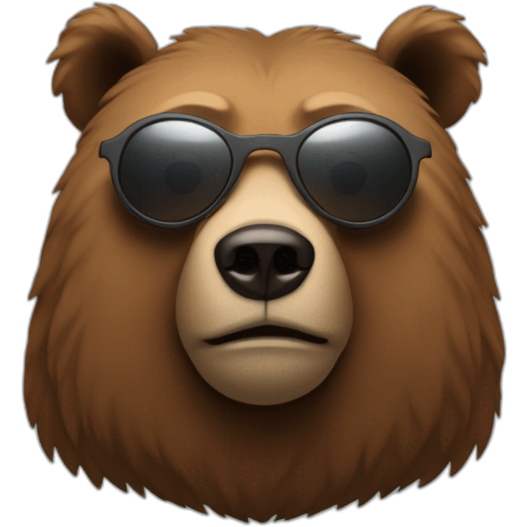 humanoid brown bear with round sunglasses looking left emoji