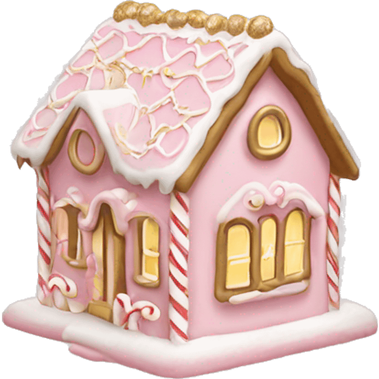 light pink and gold and white gingerbread house emoji