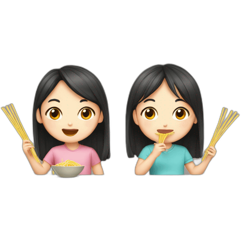 boy and girl eating noodles chinese emoji