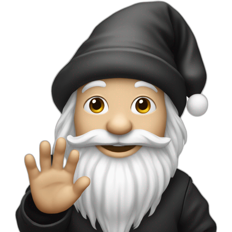 gnome waving hey in black clothing emoji