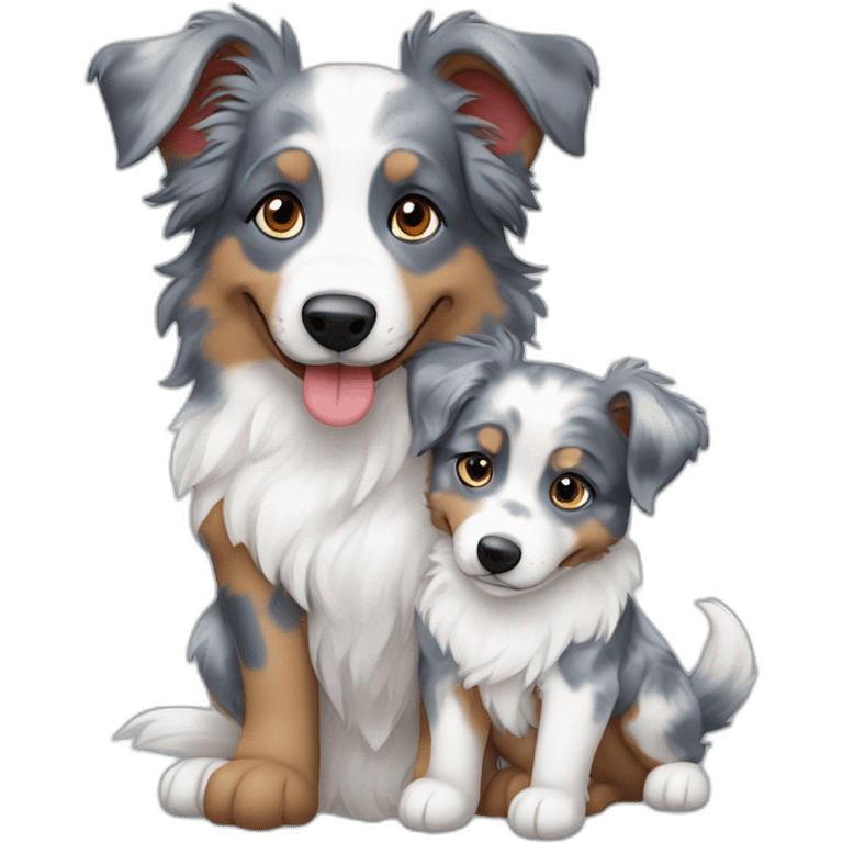 Blue merle and red bi aussies hugging emoji