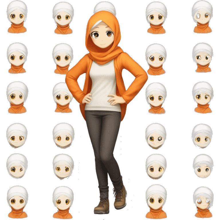 anime girl hijab sweet white skinned peanime female adventurer in orange sweater full body  emoji