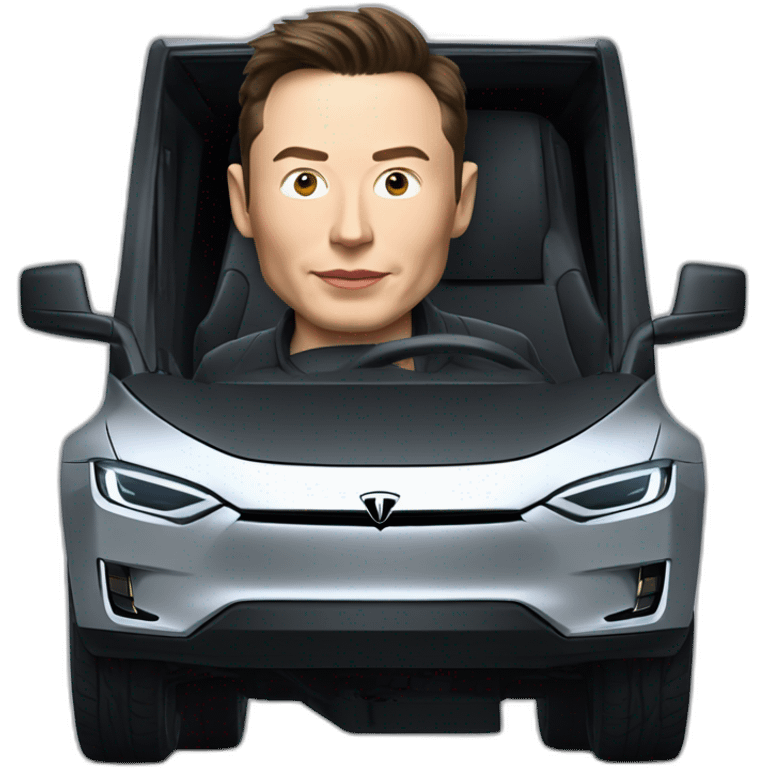 Elon musk riding in a Tesla cyber truck  emoji