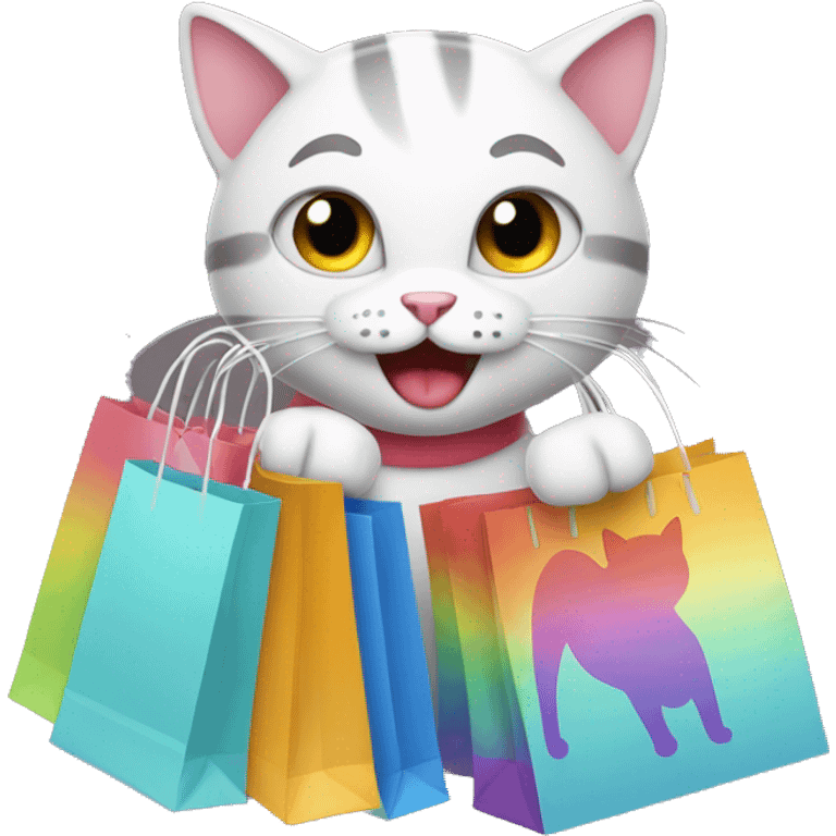 happy gay cat with shopping bags emoji