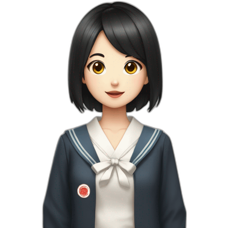 Black haired fox girl in Japanese school uniform emoji