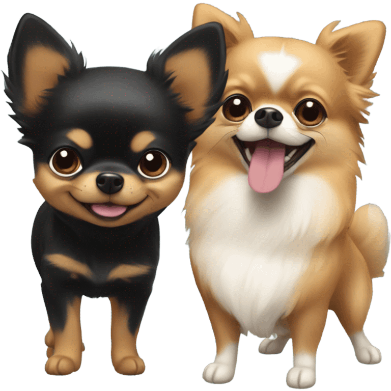 2 chihuahuas & 1 black & tan pomeranian playing  emoji