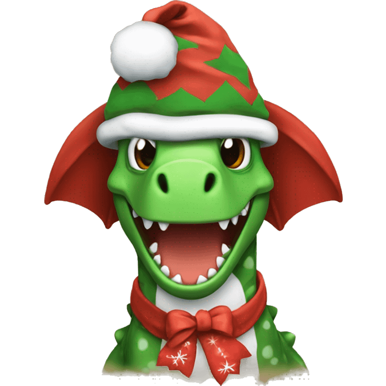 Create a dino wearing a Christmas shirt and hat emoji