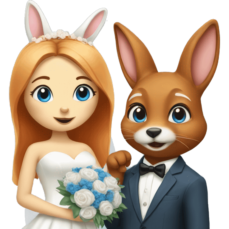 bunny with blue eyes and fox on their wedding day emoji