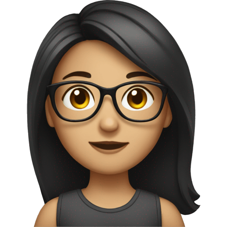 a girl with dark bronw hair a glases  emoji