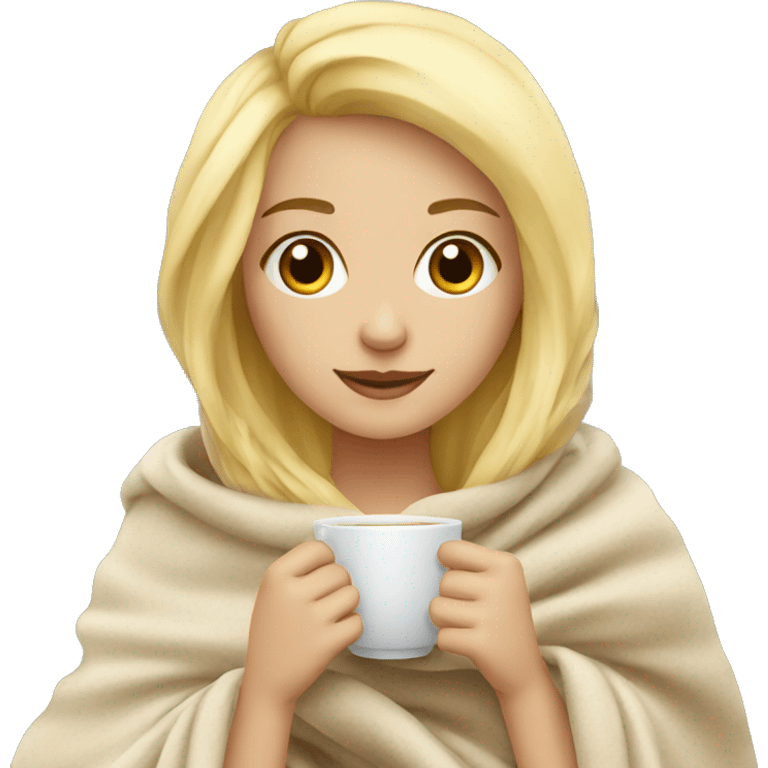 Blonde girl with a blanket and drinking tea emoji