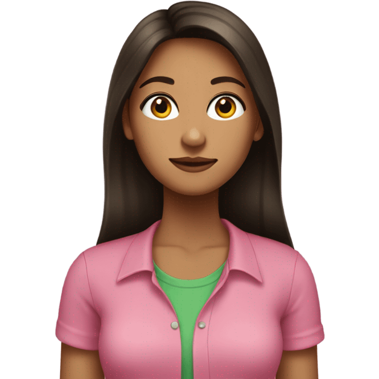 Female young lady with long dark brown hair in pink and green shirt emoji