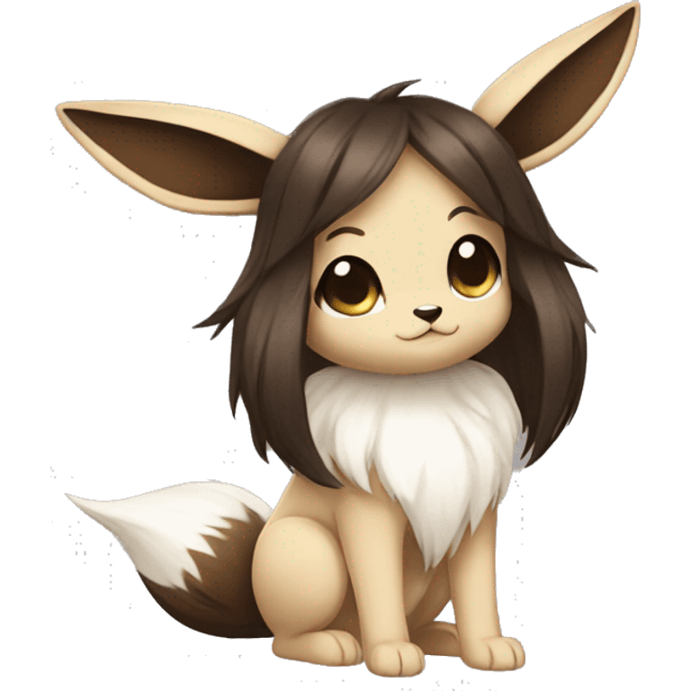 Kawaii Pale Eevee with dark brown long emo hair covering her eyes Full Body emoji