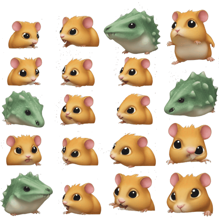 mutant hamster, dino hamster hybrid, hamstersaurus rex, hamster with dino claws, dino teeth, and other dino features emoji