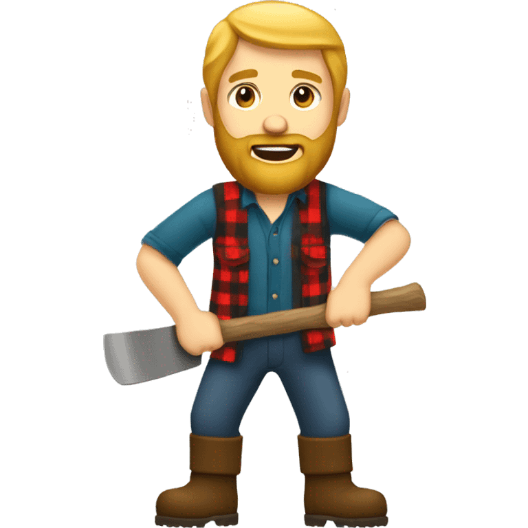 white man lumberjack with beard blond hair chopping firewood emoji