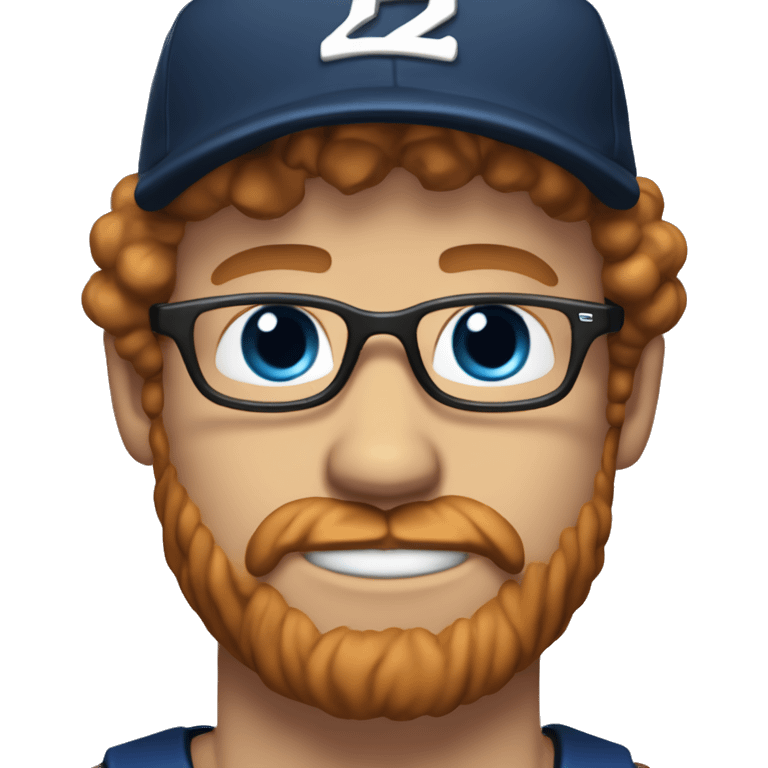 35 years old, male, short curly red hair, glasses, black baseball hat, blue eyes, pale complexion, thick beard and thin mustache emoji