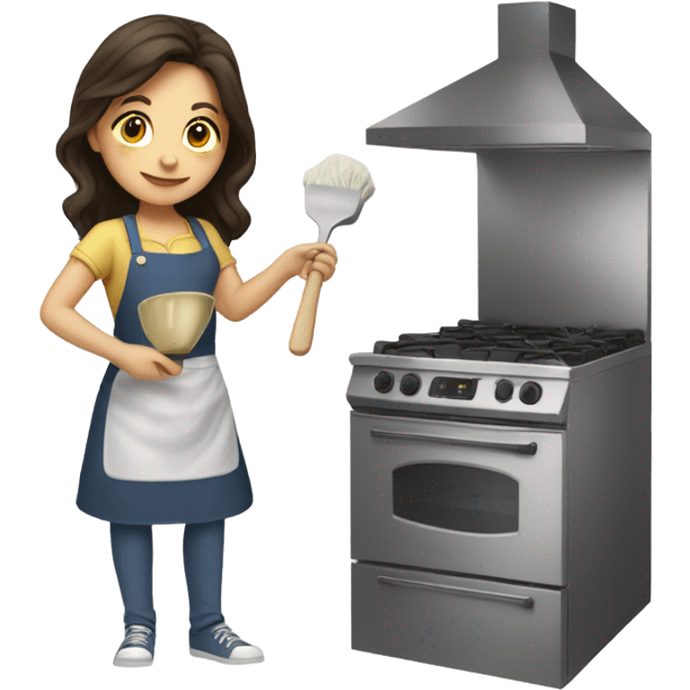 Brunette girl with light skin cooking pasta  emoji