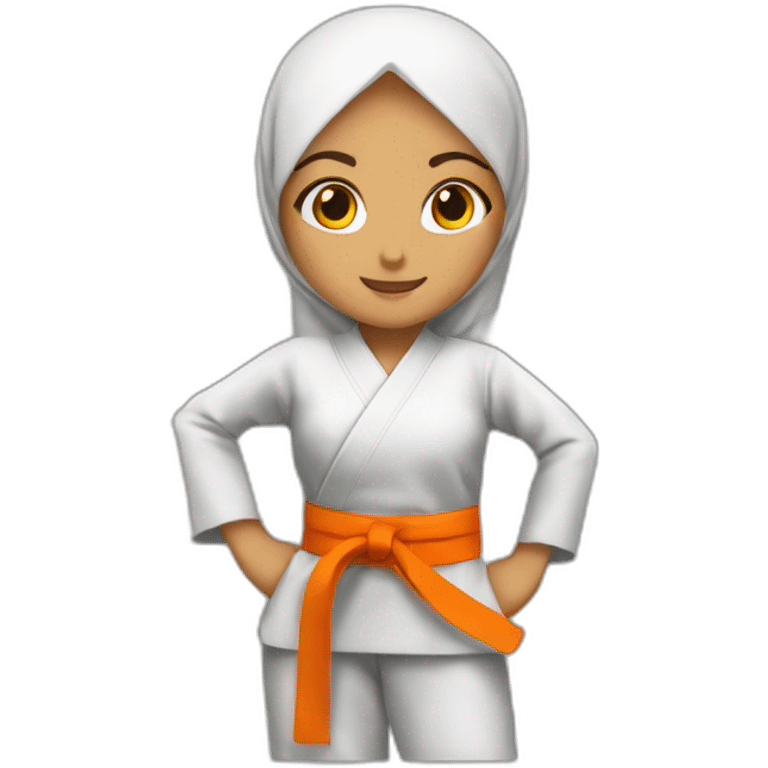 A  hijabi Karate girl orange belt with karate gi  emoji